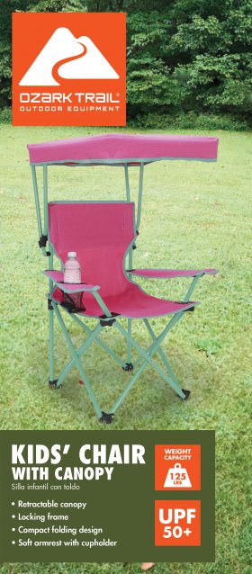 Ozark Trail Kids Canopy Chair with Safety Lock (125 lb. Capacity),Pink/Green