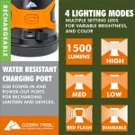 Ozark Trail 1500 Lumens LED Hybrid Power Lantern with Rechargeable Battery and Power Cord,Black