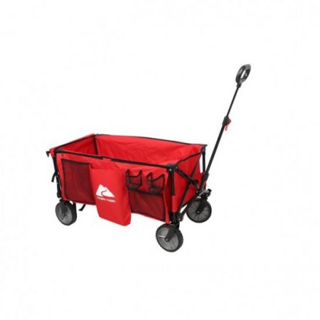 Ozark Trail Camping Utility Wagon with Tailgate & Extension Handle,Red